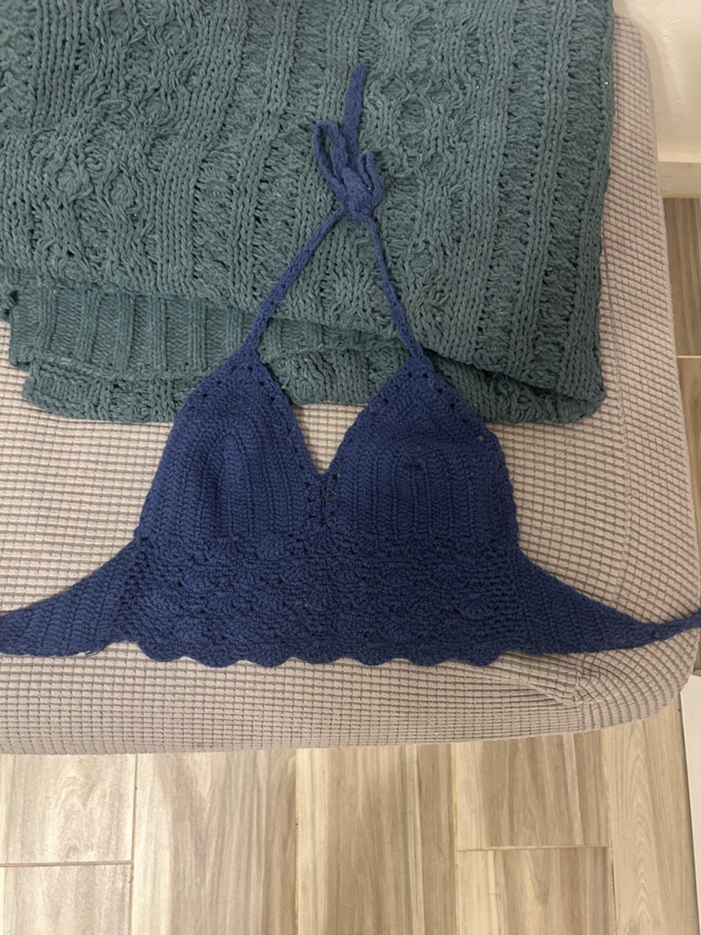 Handmade Navy Crochet Halter Crop Top